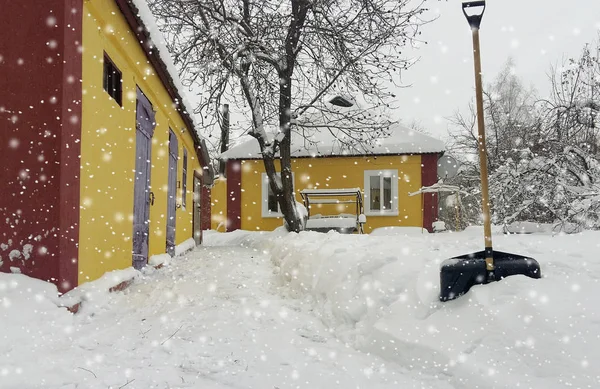 City Service Cleaning Snow Winter Shovel Snowstorm Yard Sunlight — Stock Photo, Image