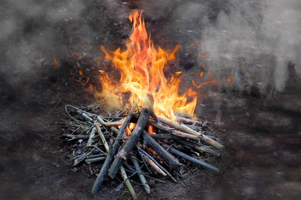 Duman, clouse-up kamp ateşi karşı büyük şenlik ateşi.