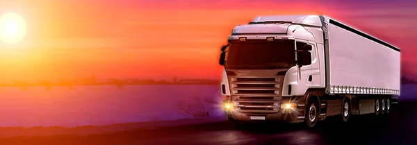 Camion Con Container Autostrada Concetto Trasporto Merci — Foto Stock