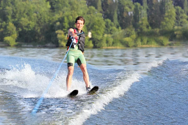 Happy Man Waterskiing Having Fun Living Healthy Lifestyle Staying Active — Stock Photo, Image