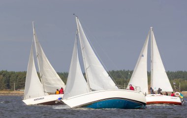 Ukrayna, Ukrayna - 12 Ekim 2019: 12 Ekim 2019 'da Kiev yakınlarındaki bir yelkenli yarışı sırasında