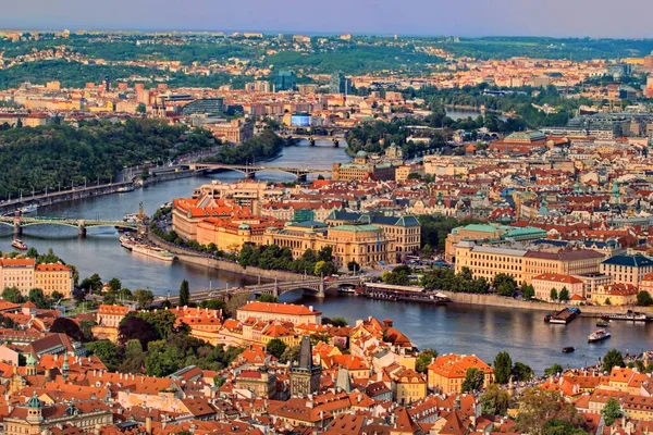 Scenic summer aerial view of the Old Town pier architecture and Charles Bridge over Vltava river in Prague, Czech Republic Royalty Free Stock Images