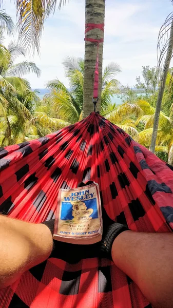 Jamaika ormanında bir palmiye ağacında asılı duran hamakta güzel bir kitap okuyorum.