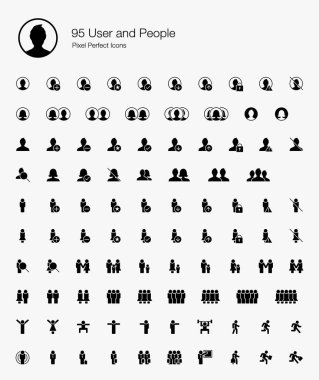 95 Kullanıcı ve Kişi Piksel Mükemmel Simgeler (Dolu Stil). Kullanıcı, avatar, insan, kişi, profil ve insan için vektör simgeleri. 