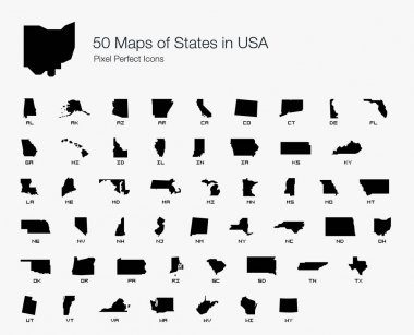 Tüm 50 Abd Devletleri Harita Piksel Mükemmel Simgeler (Dolu Stil). Amerika Birleşik Devletleri eyaletlerinin tam vektör simgeleri haritası.