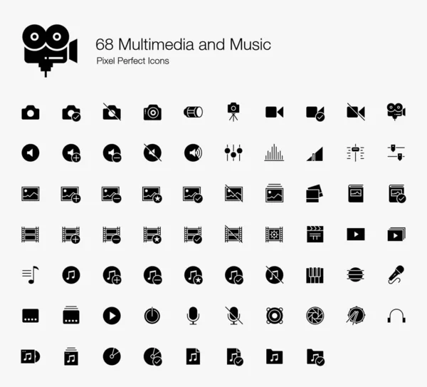 多媒体和音乐像素完美图标 填充风格 视频和音乐的矢量图标 — 图库矢量图片