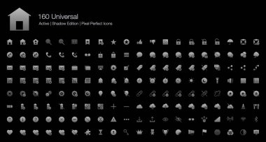 160 Evrensel Web Piksel Mükemmel Simgeler (Dolu Stil Shadow Edition). Web, Internet, kullanıcı arabirimleri, yardımcı programlar ve diğer temel uygulamalar için basit vektör simgeleri. 