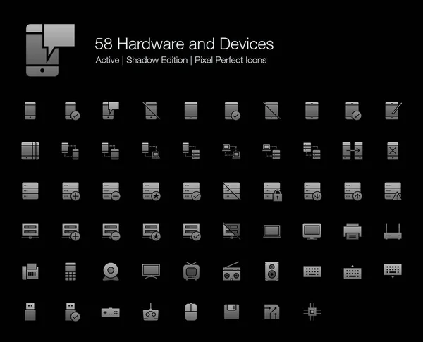 Hardware Dispositivos Pixel Perfect Icons Filled Style Shadow Edition Iconos — Vector de stock