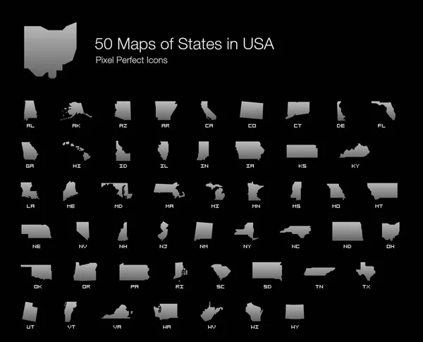 Los Estados Unidos Mapa Pixel Perfect Icons Filled Style Shadow — Vector de stock