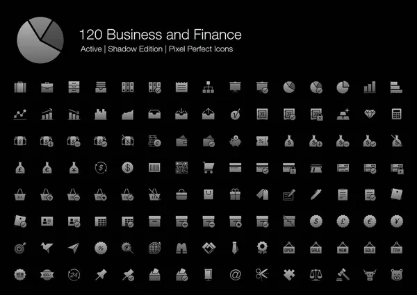 120 Business Finance Pixel Perfect Icons Gevulde Stijl Shadow Edition — Stockvector