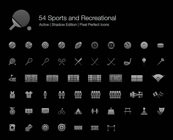 Sports Recreational Pixel Perfect Icons Edição Sombra Estilo Preenchido Conjunto — Vetor de Stock