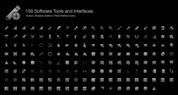 158 Software Tools Und Schnittstellen Pixeln Perfekte Icons Gefüllte Schattenausgabe — Stockvektor