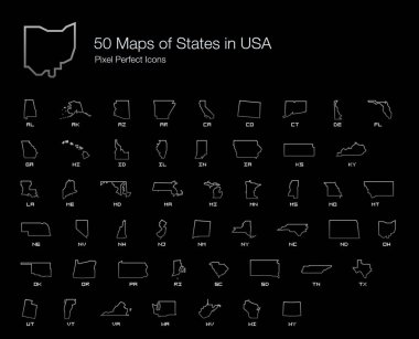 Tüm 50 Abd Devletleri Harita Piksel Mükemmel Simgeler (Line Style Shadow Edition). Amerika Birleşik Devletleri eyaletlerinin tam vektör simgeleri haritası.