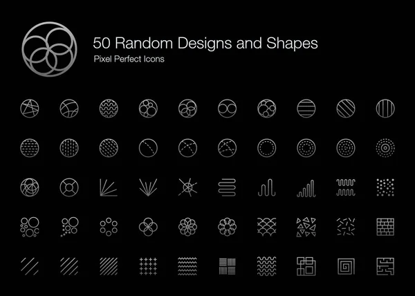 50ランダムなデザインとシェイプピクセルパーフェクトアイコン ラインスタイルシャドウエディション ランダムな丸い円パターン 抽象的な線 および図形のベクトルアイコンセット — ストックベクタ