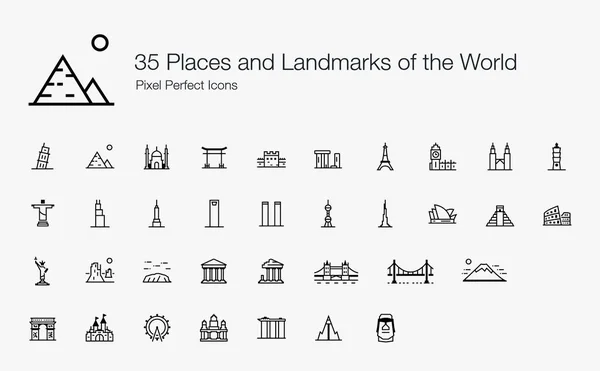 Plaatsen Monumenten Van World Pixel Perfect Icons Lijnstijl Vector Iconen — Stockvector