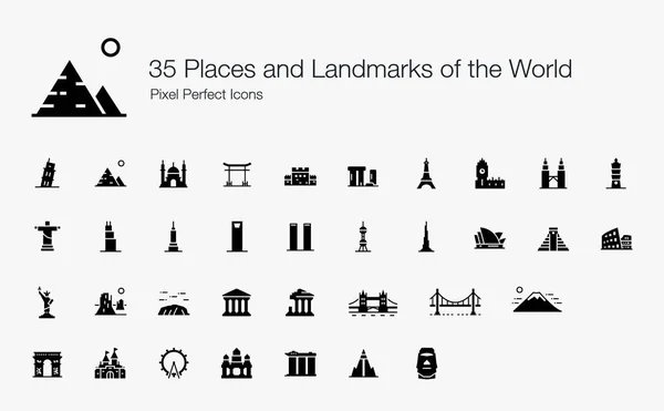 Lieux Monuments Monde Pixel Perfect Icons Style Rempli Icônes Vectorielles Vecteur En Vente