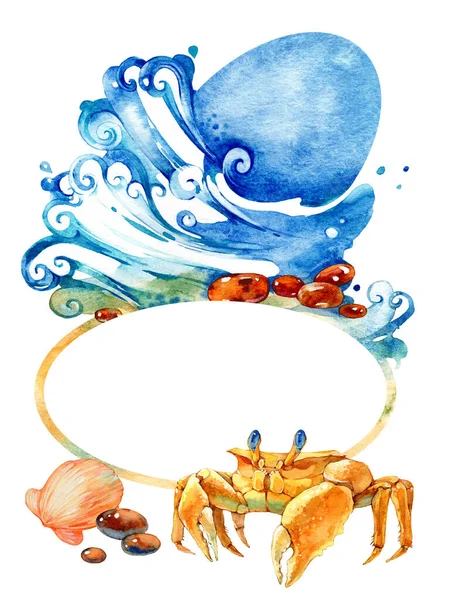 Meereshintergrund Magisches Meer Elemente Des Meeres Aquarell Illustration Auf Weißem — Stockfoto