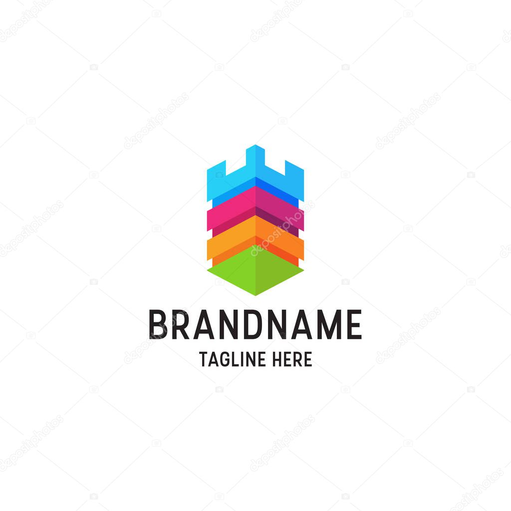 Awesome Castle full color logo icon design template vector illustration