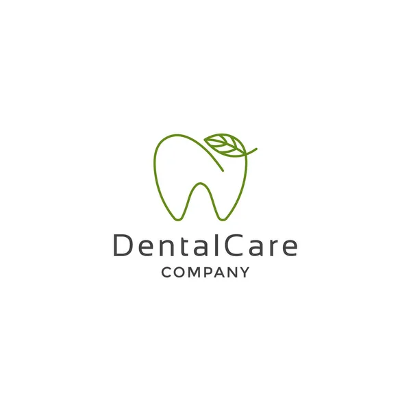 Yaprak Diş Bakımı Logosu Simgesi Tasarım Şablonu olan diş. Basit, minimalist, yeşil, yaprak