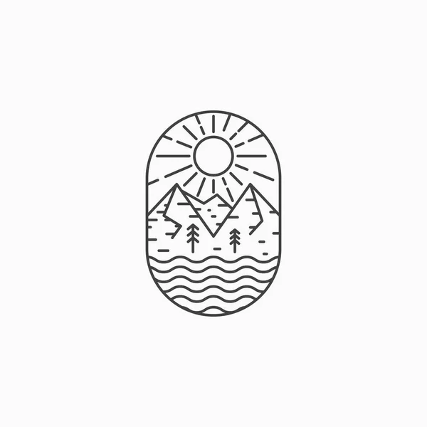 Line Art Mountain Logo Icon Design Vorlage Outdoor Abzeichen Jahrgang — Stockvektor