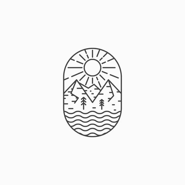 Line Art Mountain Logo Simgesi Tasarım Şablonu. Açık hava, rozet, vintage, kamp.