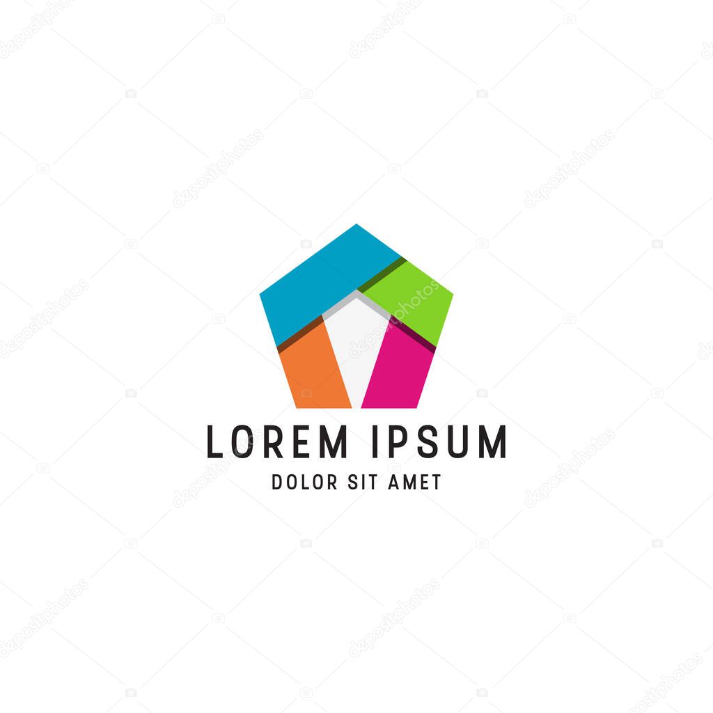 Abstract colorful pentagon logo icon design template
