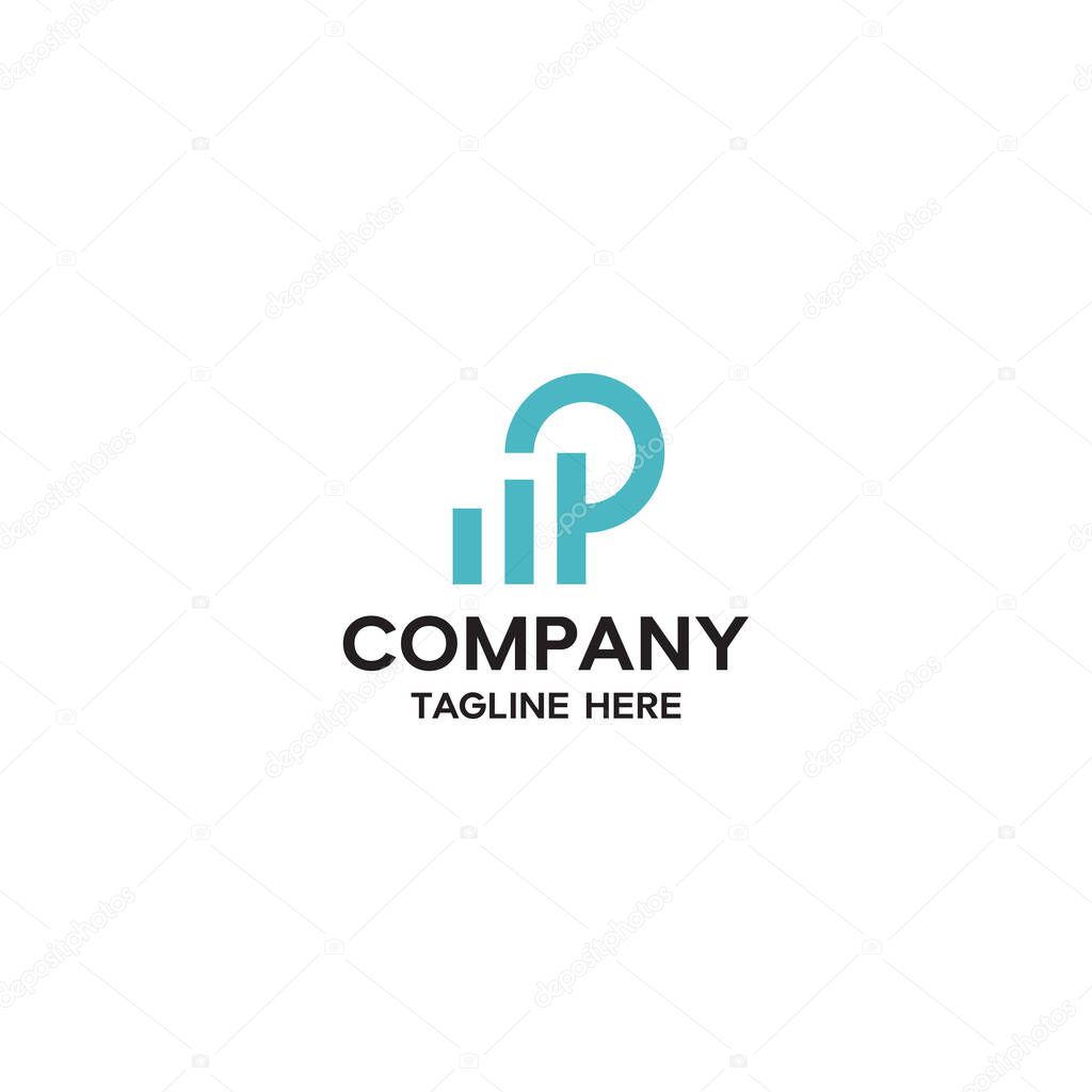 Letter P with bar chart finance logo icon design template