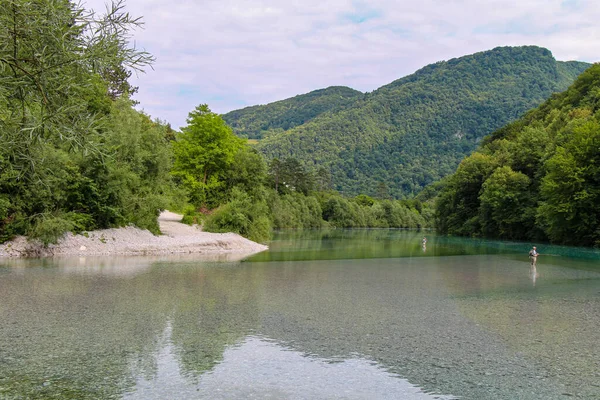 Confluence Soca Tolminka Rivers Tolmin Slovenia — Stock Photo, Image