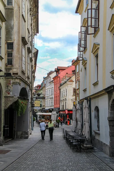 Lublana Słowenia Lipca 2018 Scena Uliczna Ulicy Stari Trg Starej — Zdjęcie stockowe