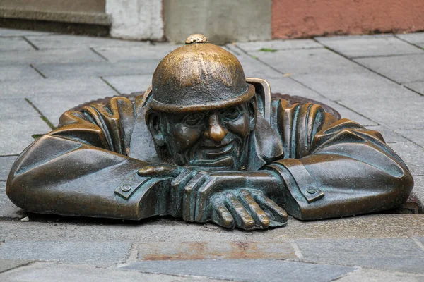 Bratysława Słowacja Lipca 2020 Posąg Człowiek Pracy Zwany Cumil Starówce — Zdjęcie stockowe