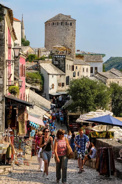 Kujundiluk Street Old Town Central Mostar Hum Hill Background Bosnia — Stock Photo, Image