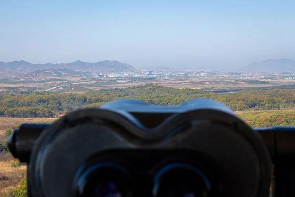 View North Korea Dmz South Korea Binoculars Dorsa Observatory Paju — Stock Photo, Image