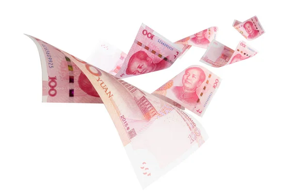 Isolado 100 Notas Yuan Renminbi China Coleção Voando Sobre Fundo — Fotografia de Stock