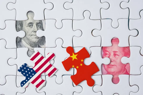 Etats Unis Chine Écran Impression Drapeau Sur Puzzle Qui Ouvrent — Photo