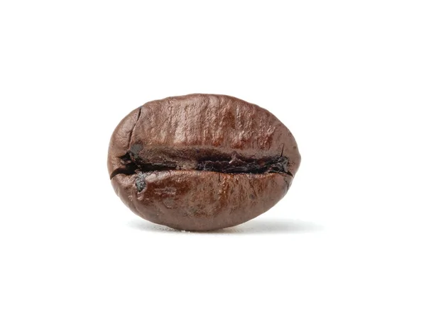 单片新鲜烘烤的深褐色阿拉伯咖啡豆 在白色背景上分离 有切碎路径 — 图库照片
