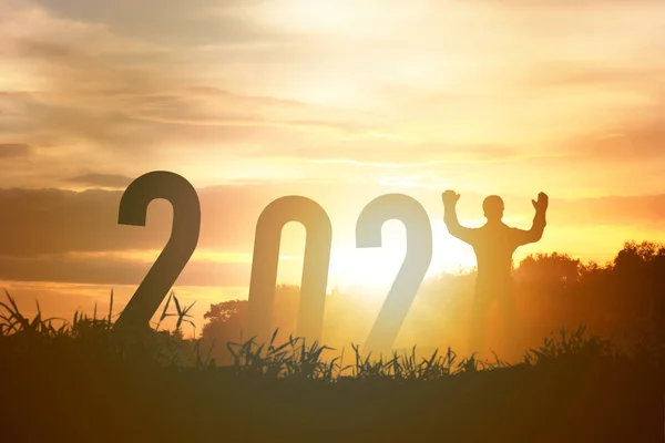 Bonne Année 2021 Silhouette Concept Humain Debout Avec Nombre Avec — Photo