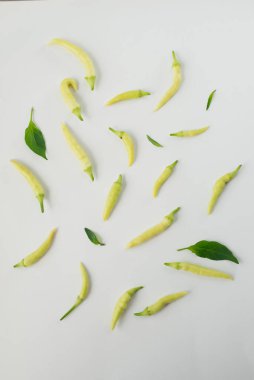 Beyaz arka planda çok renkli kırmızı biber.