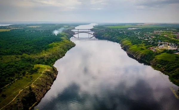 Міст Преображенський Річці Дніпро Запоріжжі Україна — стокове фото