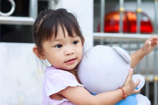 Portré Kép Éves Babáról Boldog Ázsiai Gyerek Lány Mosolyog Szövet — Stock Fotó