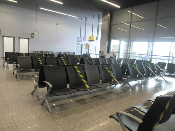 Chaises Vides Aéroport Raison Covid — Photo