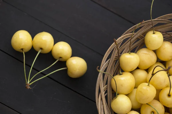 fresh yellow cherry with stem