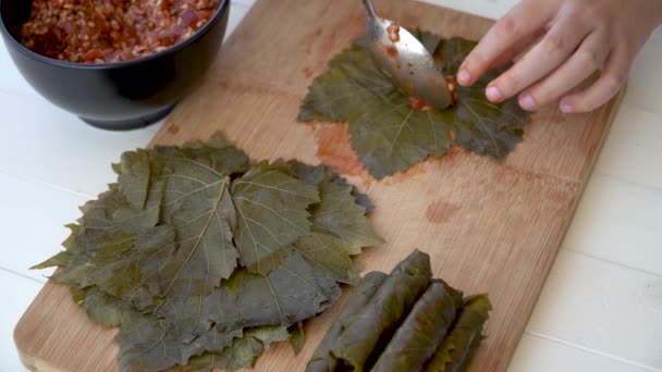 Yaprak Sarma Turkisk Traditionell Mat Fyllda Vinblad Med Ris — Stockvideo