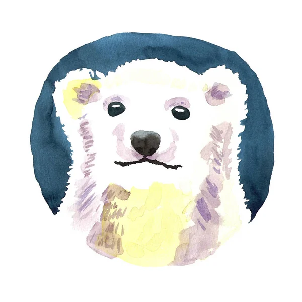 在白色背景上孤立的泰迪熊的有趣的插图 圆形水彩画 可用作图标 动物保护主题 — 图库照片
