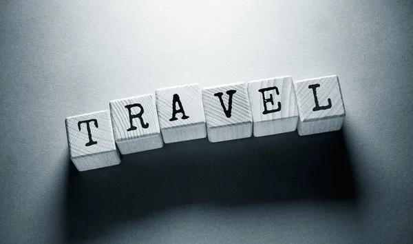 Travel Word Written Wooden Cubes — Stok Foto