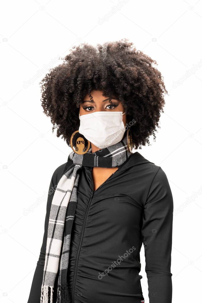 the use of medical mask as a prevention against covid-19 coronavirus young african brazilian beauty girl 