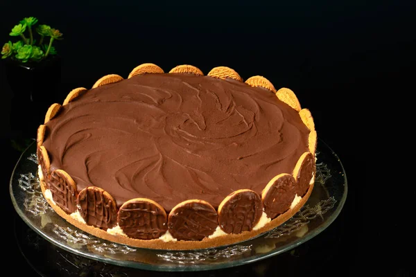 Torta Holandesa Mesa Vidro Escuro Mesa Vidro Escuro — Fotografia de Stock