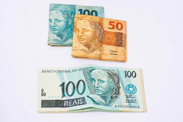 Brasilianska Pengar Skamfila Valuta Vit Bakgrund — Stockfoto