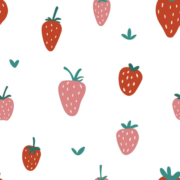 Modèle Vectoriel Sans Couture Fraise Summer Fond Dessiné Main Motif — Image vectorielle