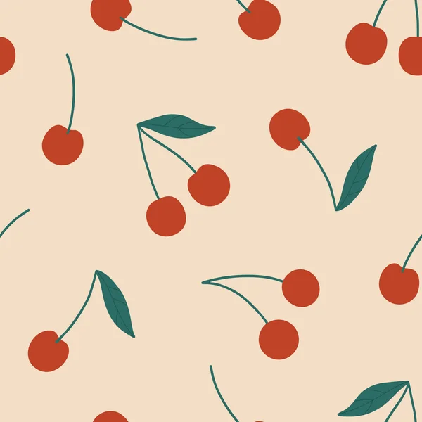 Motif Vectoriel Sans Couture Cerise Fond Fruits Biologiques Été Motif — Image vectorielle