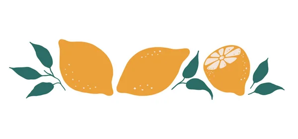 Conjunto Plano Dibujos Animados Con Limones Hojas Aisladas Sobre Fondo — Vector de stock